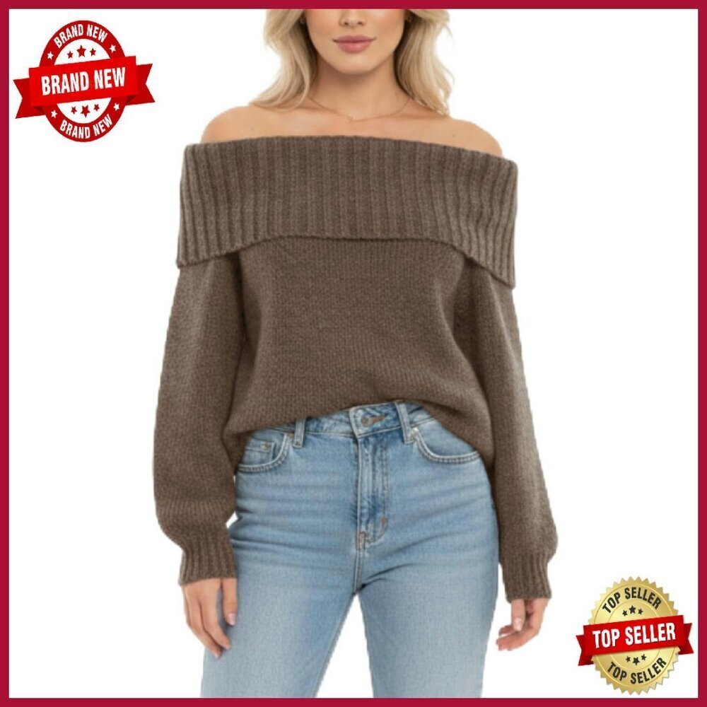 Off Shoulder Chunky Knit Sweater Oversized Pullover Casual Loose Fit